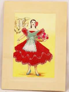 Hand Made BIRTHDAY CARD Spanish Lady Red Stitches Harquin Heirloom 