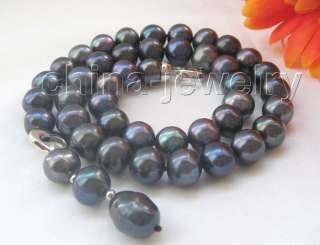 Beautiful 17.5 11mm black round freshwater pearl necklace   