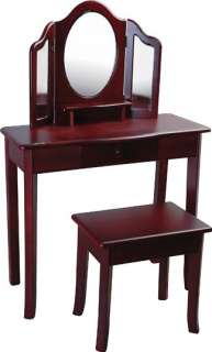 Includes vanity and stool.Three sided acrylic Mylar mirror, storage 