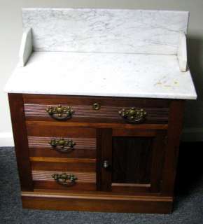 VICTORIAN BLACK WALNUT MARBLE TOP COMMODE WITH BACK GALLERY A CUT 