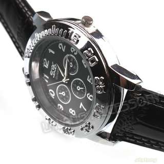 6pcs 402026 Round Black Boy&Mens Faux Leather Wristwatch Gift 