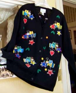 Quacker Factory Angel Sweater SM Black Stars Hearts  