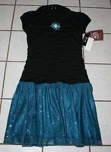 NWT Girls $59.99 B Wear BYER GIRL Black & Teal Fancy Dress Size 14 