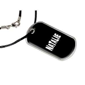 Natalie   Name Military Dog Tag Black Satin Cord Necklace