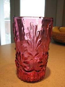 Vintage PILGRIM GLASS Adams Cranberry 12 oz. Tumbler Raised Shell 