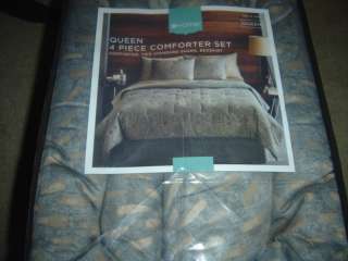 Target Home Queen 4 Piece Comforter Set Grey with Tan Burst Pattern 