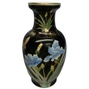   Porcelain Flower Vase   Blue Iris, Black Background