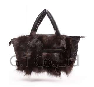 0363 Women Silver fox fur genuine briefcase tote bag handbag Jevin 