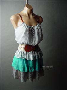 TIERED Ruffle Belt Belted Boho Blouson fp Mini Dress M  