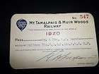 Mt. Tamalpais & Muir Woods Railway 1924 Pass RR  