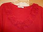 nwt tahari top tunic short sleeve in lipstick red with