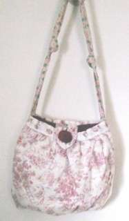 Quilted PINK ROSES & Victorian TOILE FABRIC Poufy Shoulder Bag/PURSE 