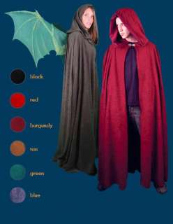   Long Hooded Cloak Halloween Costume Cape Suede Burgandy Tan Blue Green