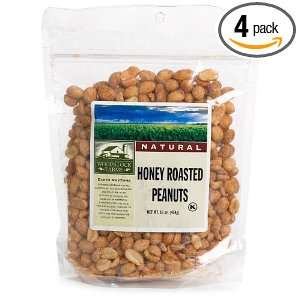 Woodstock Farms Peanuts, Honey Roasted, 16 Ounce Bags (Pack of 4 
