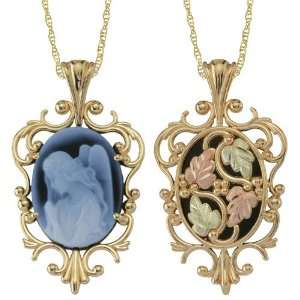  Angel Cameo Blue Agate Gold Necklace Jewelry