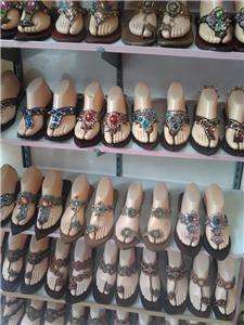 Boho Gypsy bead Rhinestone ethnic Thai Leather flip flops Thongs 