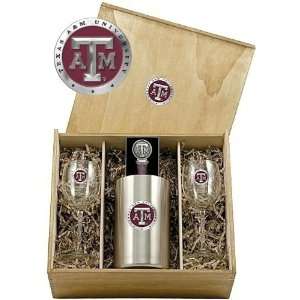  Texas A M TAMU Aggies Boxed Wine Set with Pewter Emblems 