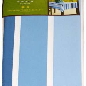 Sonoma Indoor Outdoor Blue Cabana Stripe Tablecloth Fabric Table Cloth 