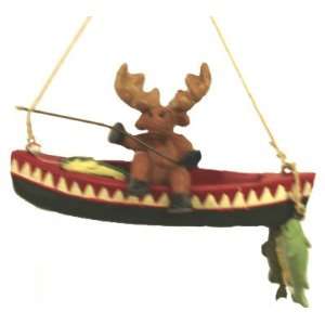  Fishing Moose in Canoe With Fish Charms Christmas Ornament 
