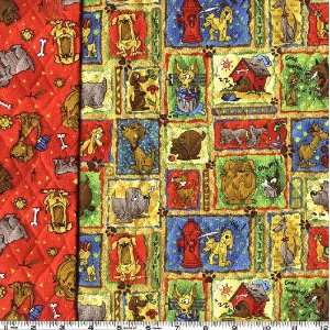  45 Wide Doggie World Double sided Quilted Yellow/Red 