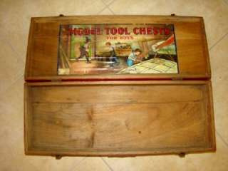 Adorable Large Wood Antique Boys Toy MODEL TOOL CHEST, Christmas Red 