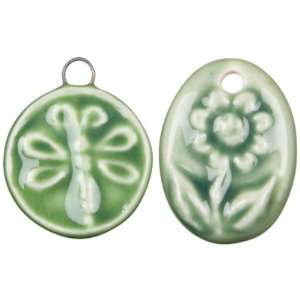  Cousin Symbolize Ceramic Charms, 2/Pkg, Oval, Green Arts 