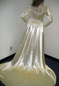 SATIN Ultra Shiny Vintage Ivory Slipper Satin Wedding Gown  
