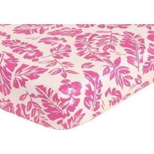  Surf Pink and Orange Crib Sheet Hawaiian Leaf Print by JoJo Designs 