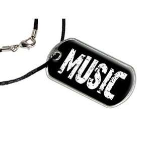  Music   Military Dog Tag Black Satin Cord Necklace 