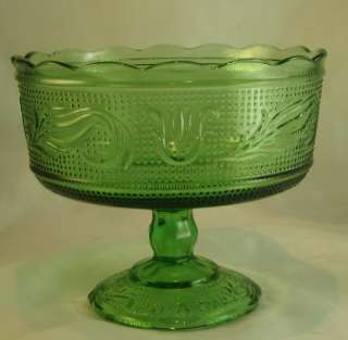 Brody Co M6000 GREEN Glass COMPOTE Pedestal Bowl Dish Dots 