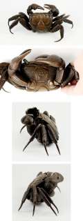   MEIJI JAPANESE SOLIDLY CAST BRONZE REALISTIC CRAB FIGURINE  