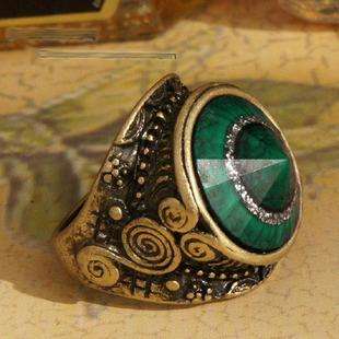 New Green Eye Antique Bronze Europe Retro Ring Size 7  