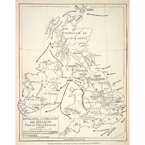 1926 Lithograph Viking Invasions England Scotland Ireland Vintage Map 