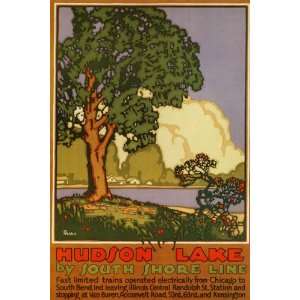 HUDSON LAKE SOUTH SHORE LINE CHICAGO ILLINOIS SMALL VINTAGE POSTER 