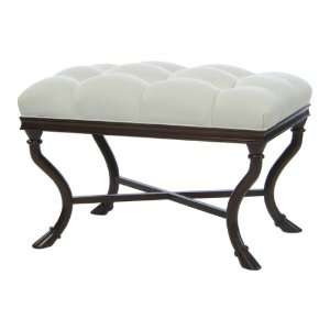   Brown White Linen French Tufted Ottoman Cabriole Leg