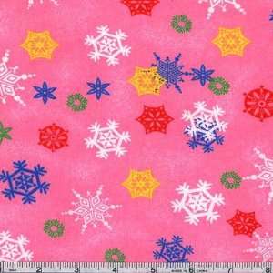  45 Wide Flannel Snowflakes Pink Fabric By The Yard Arts 