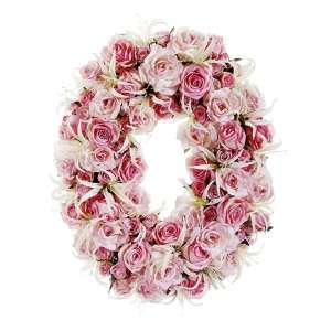  Faux 17wx21.5l Nerine Lily/Rose Oval Wreath Pink Cream 