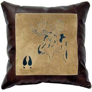  Mesa Espresso Leather & Suede Pillow with Moose Embroidery 