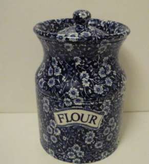 Burleigh Staffordshire England Blue Calico Kitchen Flour Canister 