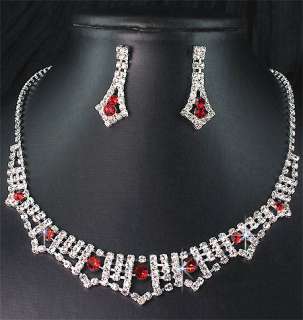 Bridal Bridesmaid Crystal Necklace Earrings Set Prom 59  
