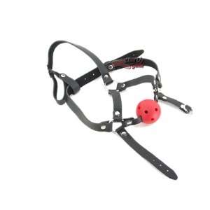    Leather Head Harness   Airway Ball Gag (Red) 