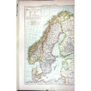  Antique Map C1893 Norway Sweden Stockholm Jutland Lapland 