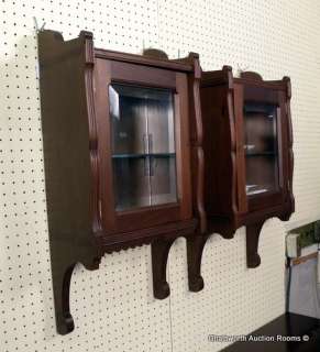 Pair Antique Victorian Walnut Hanging Cabinets c1880  