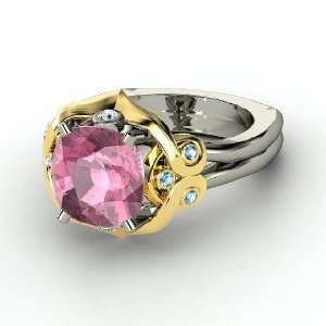 Carmen Ring, Cushion Pink Tourmaline 14K White Gold Ring with Diamond 