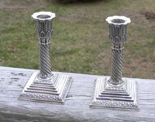 ANTIQUE PAIR SILVER PLATE EGYPTIAN REVIVAL CANDLESTICKS c 1840  