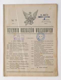 1919 Poland MAGAZINE OF MILITARY ORDERS Polish Army by Ministry of 