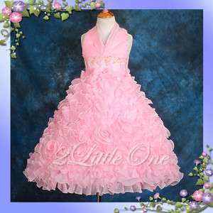 Embossed Flower Girl Halter Dress Wedding Pageant Party Size 2T 10 148 