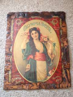 Vintage OLYMPIA BEER ADVERTISEMENT SIGN Of Lovely Girl Lacquered On 