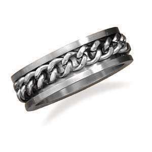  Stainless Steel Ring w Spin Curb Chain Center Size 10 