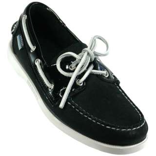 Sebago Spinnaker Black Nubuck & Black Patent Boat Shoes for Men (Wide 